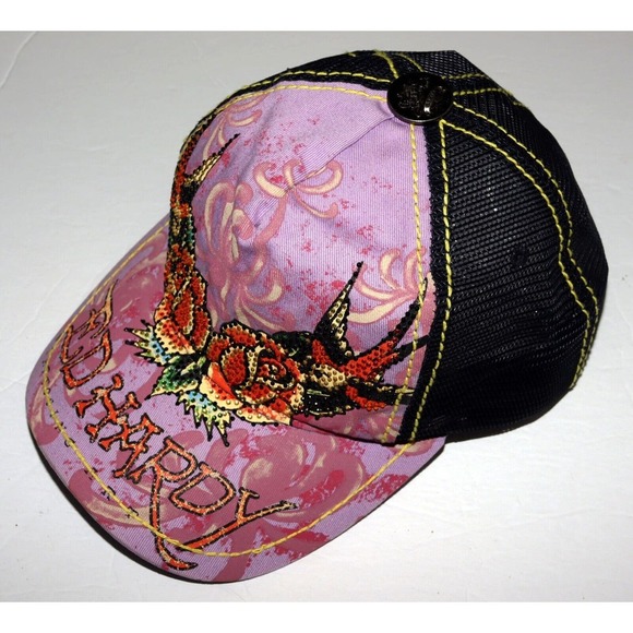 Ed Hardy Throwback Embellished Floral Roses Snapback Trucker Hat One Size - Picture 3 of 10